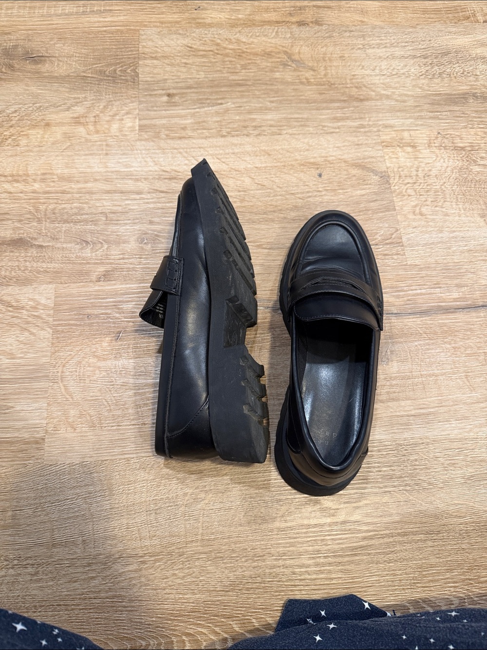 Target Black Leather Lug-Sole Penny Loafers - Women's